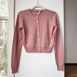 Reformation Extra Fine Merino Wool Crewneck Cardigan Sweater Pink Small